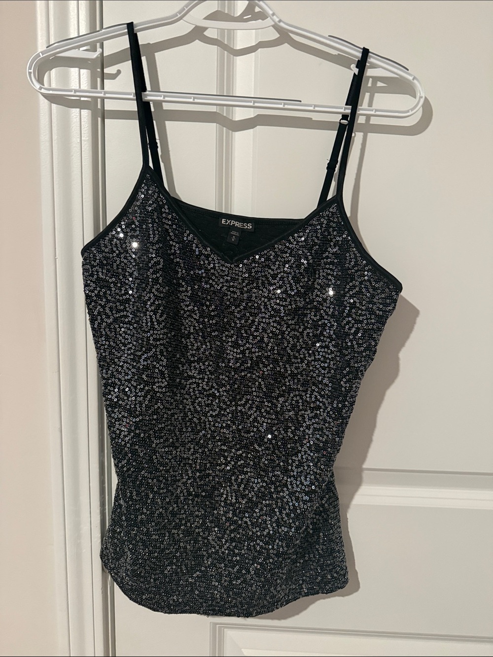 Express Black Sequin Spaghetti Strap Camisole